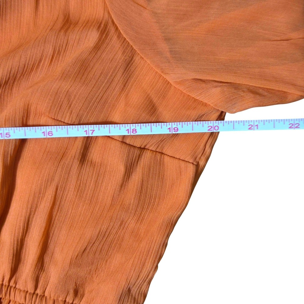 Abercrombie & Fitch Ruffle V-Neck Peplum Blouse Burnt Orange L Balloon Sleeve - Picture 5 of 8